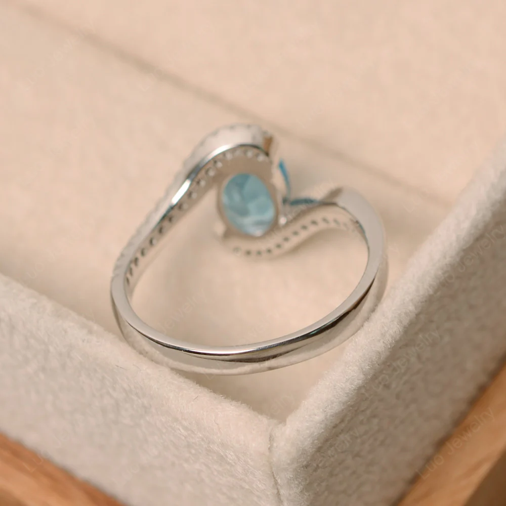 Oval Bezel Swiss Blue Topaz Engagement Ring - Image 4