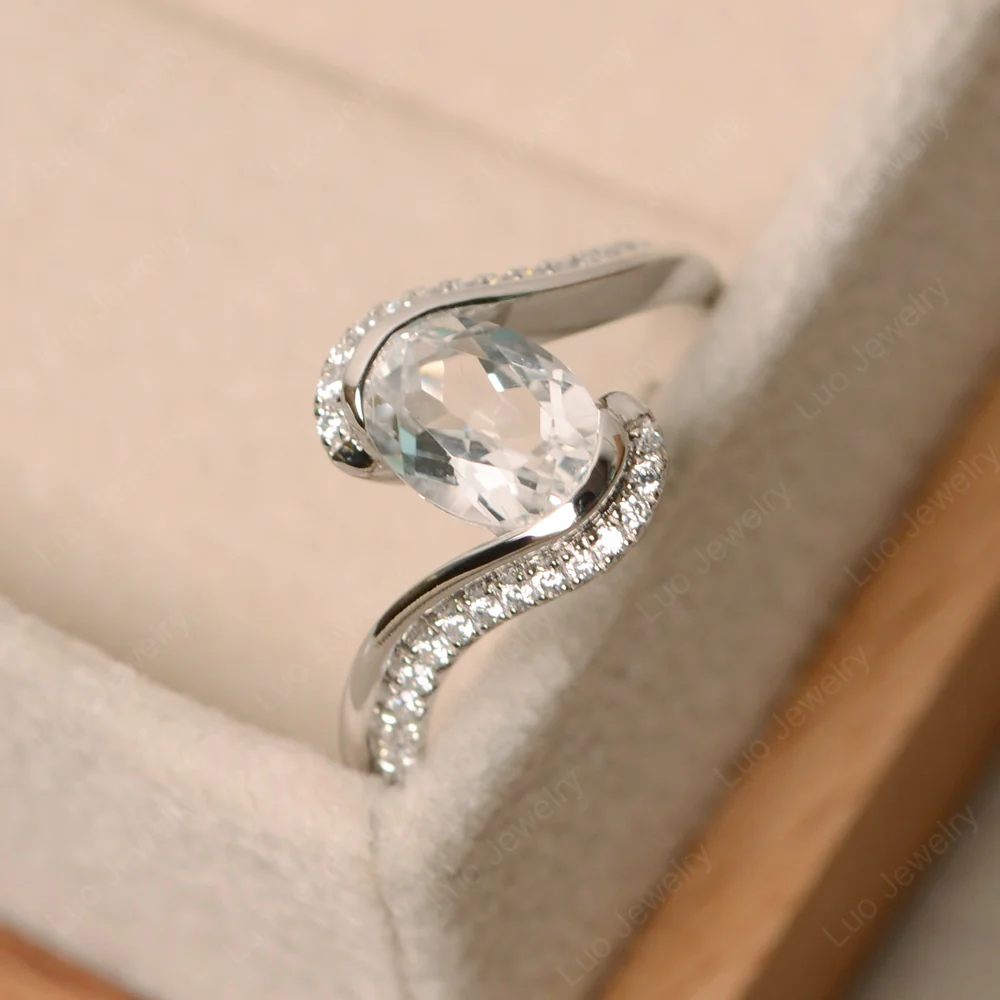 White Topaz Oval Bypass Ring - Image 3