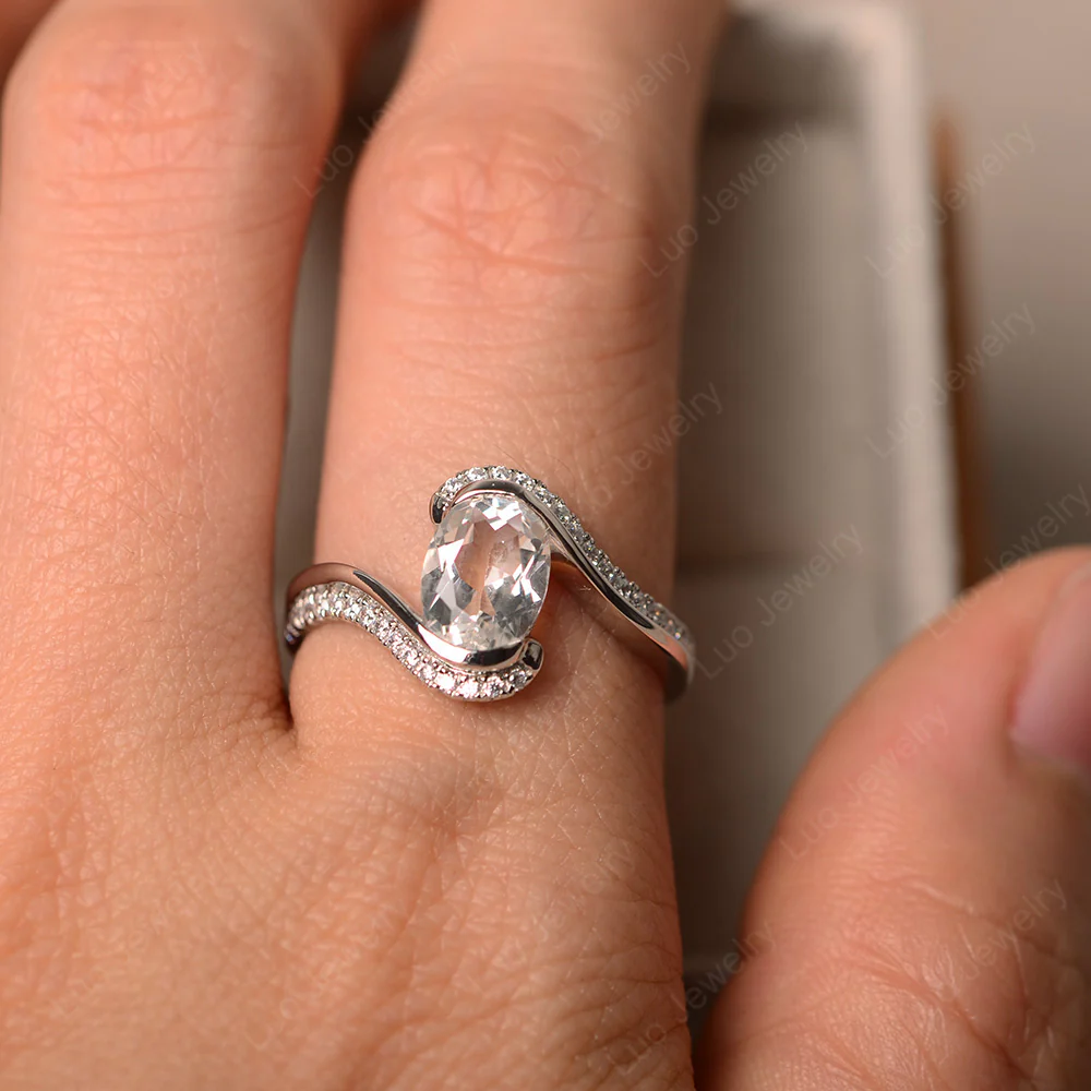 White Topaz Oval Bypass Ring - Image 5