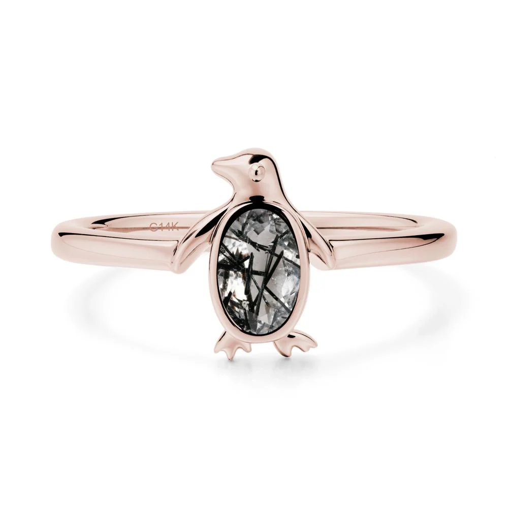 Oval Black Rutilated Quartz Penguin Ring - Image 2