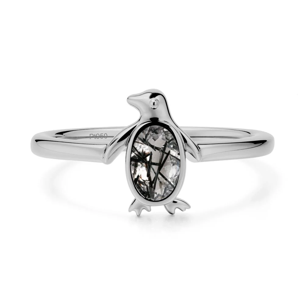 Oval Black Rutilated Quartz Penguin Ring - Image 8