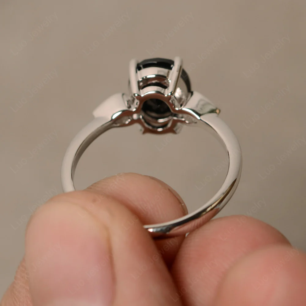 Oval Shaped Black Spinel Engagement Ring - Image 2