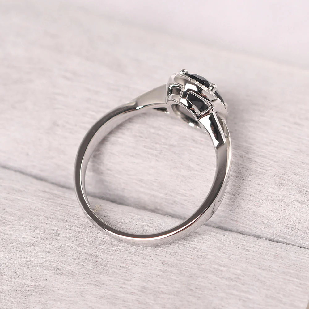 Black Spinel Oval Halo Engagement Ring - Image 3