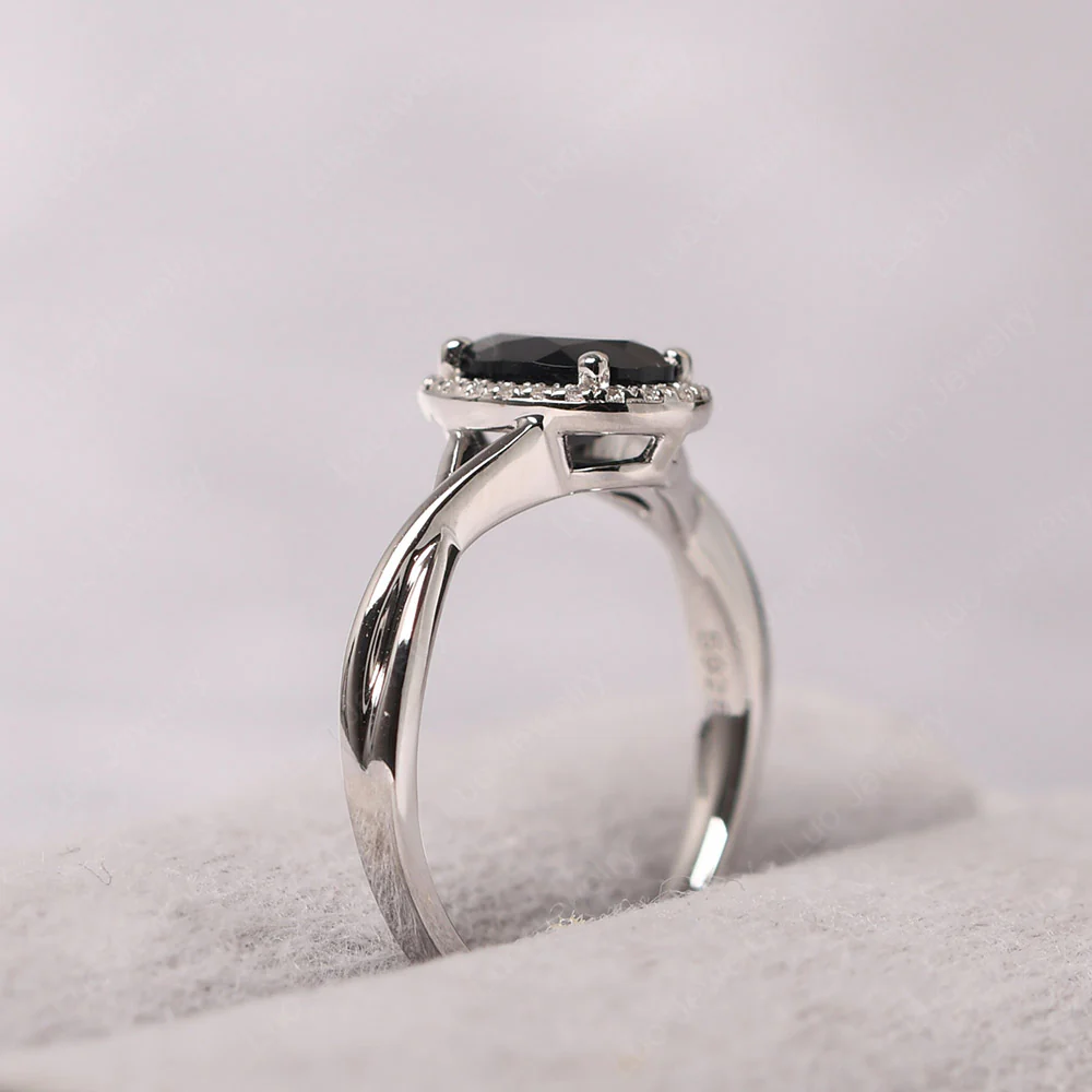 Black Spinel Oval Halo Engagement Ring - Image 4