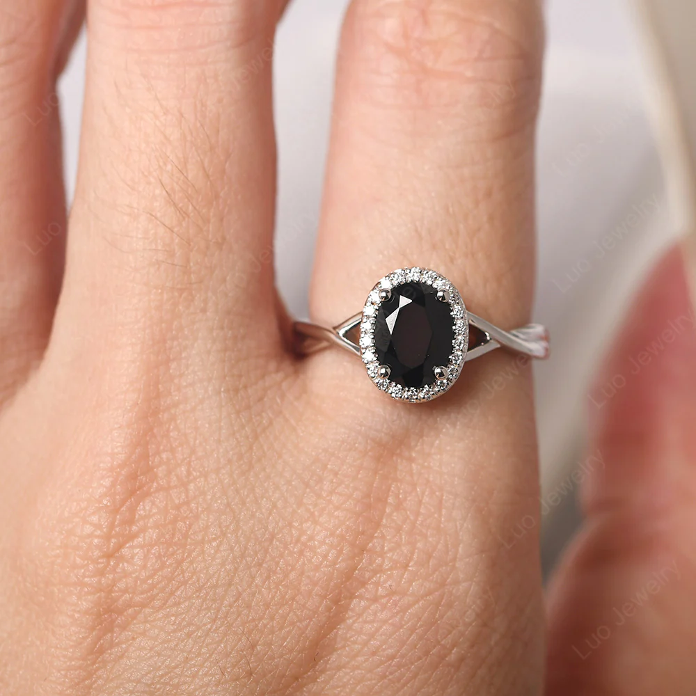 Black Spinel Oval Halo Engagement Ring - Image 5