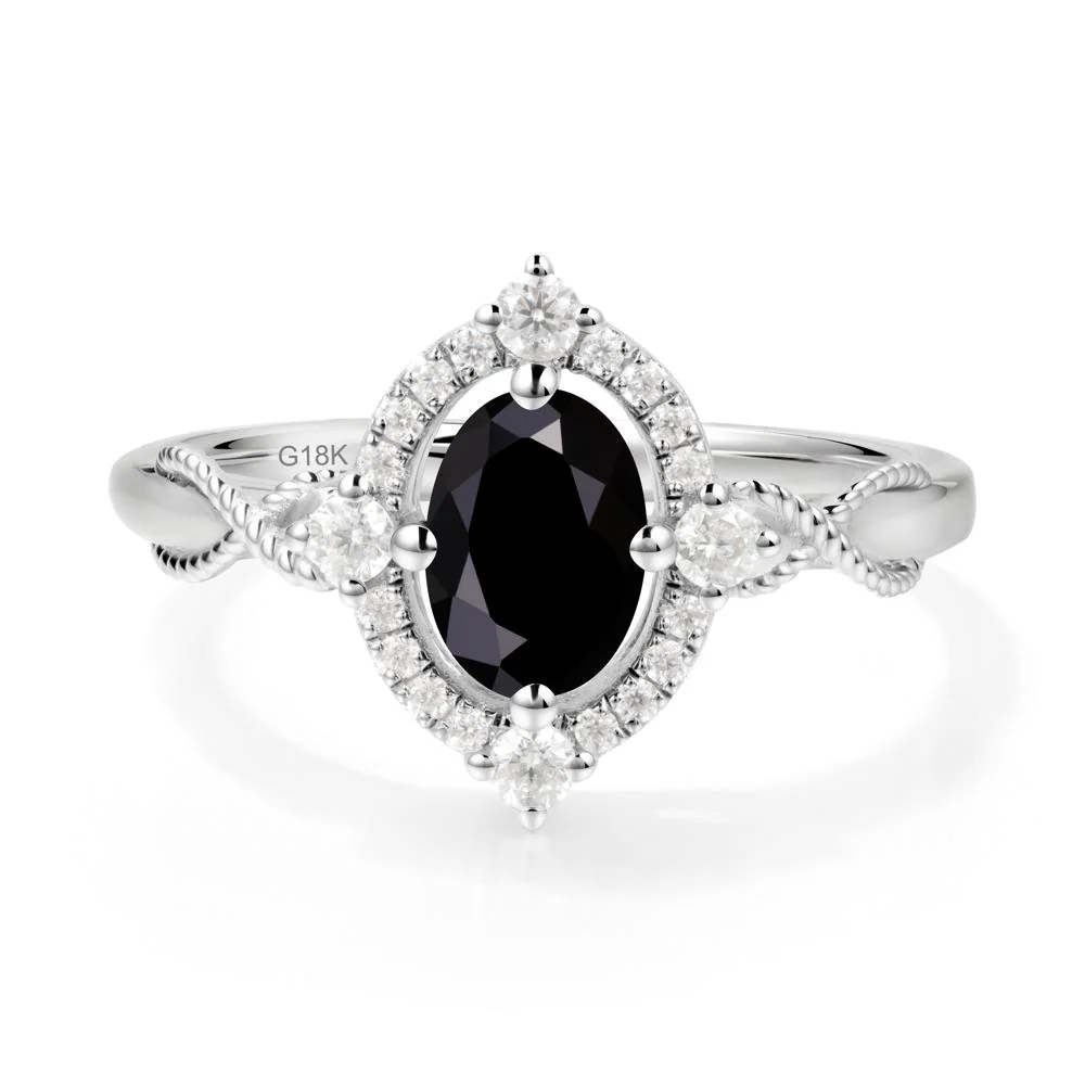 Oval Black Spinel Halo Twist Ring - Image 2