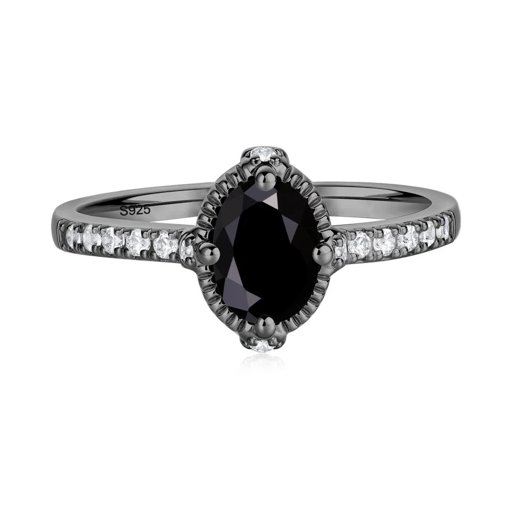 Oval Black Spinel Milgrain Halo Ring - Image 6