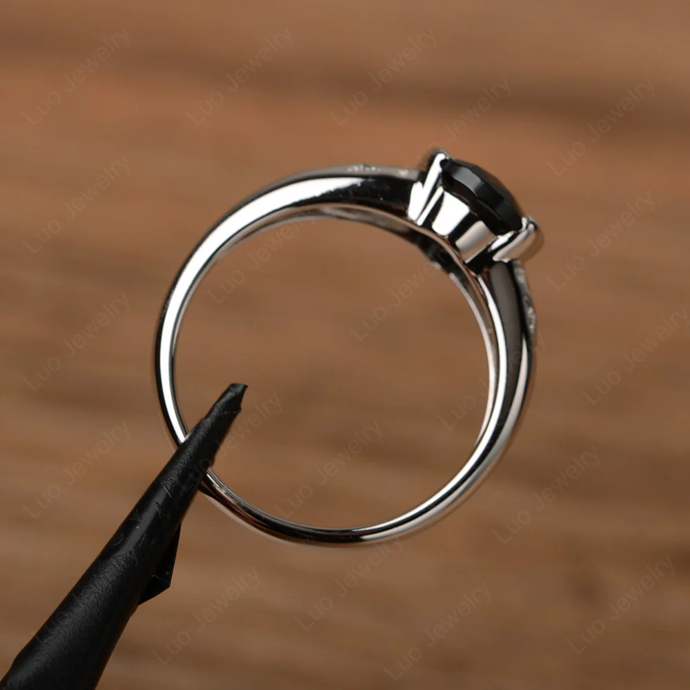 Oval Black Spinel Bezel Set Engagement Ring - Image 3