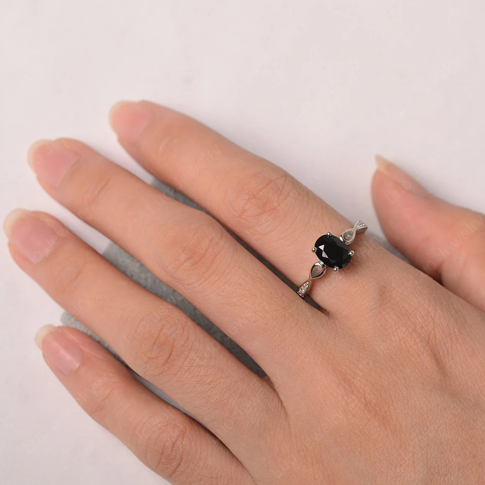 Oval Black Spinel Delicate Engagement Ring - Image 3