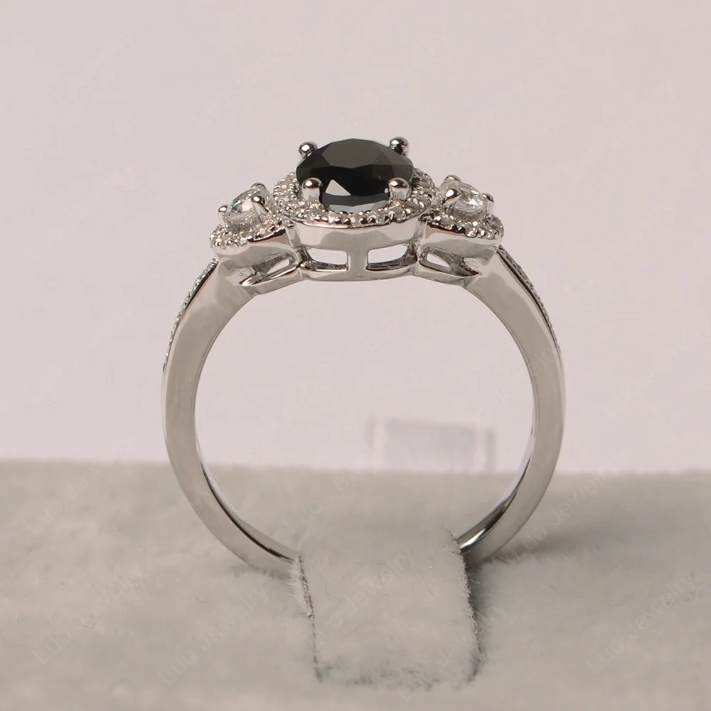 Oval Black Spinel Ring Halo Engagement Ring - Image 2