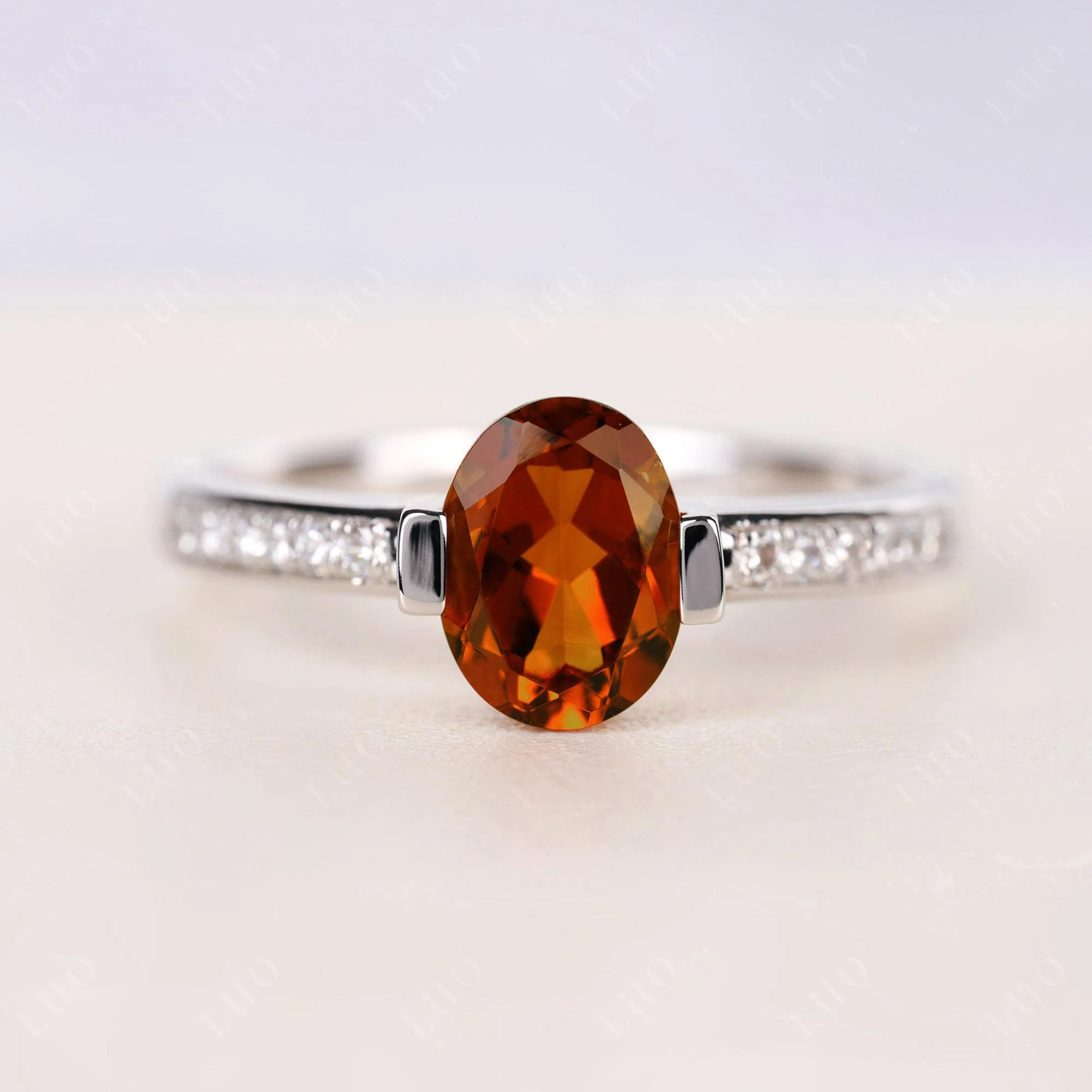 Oval Citrine Engagement Ring Half Bezel Set