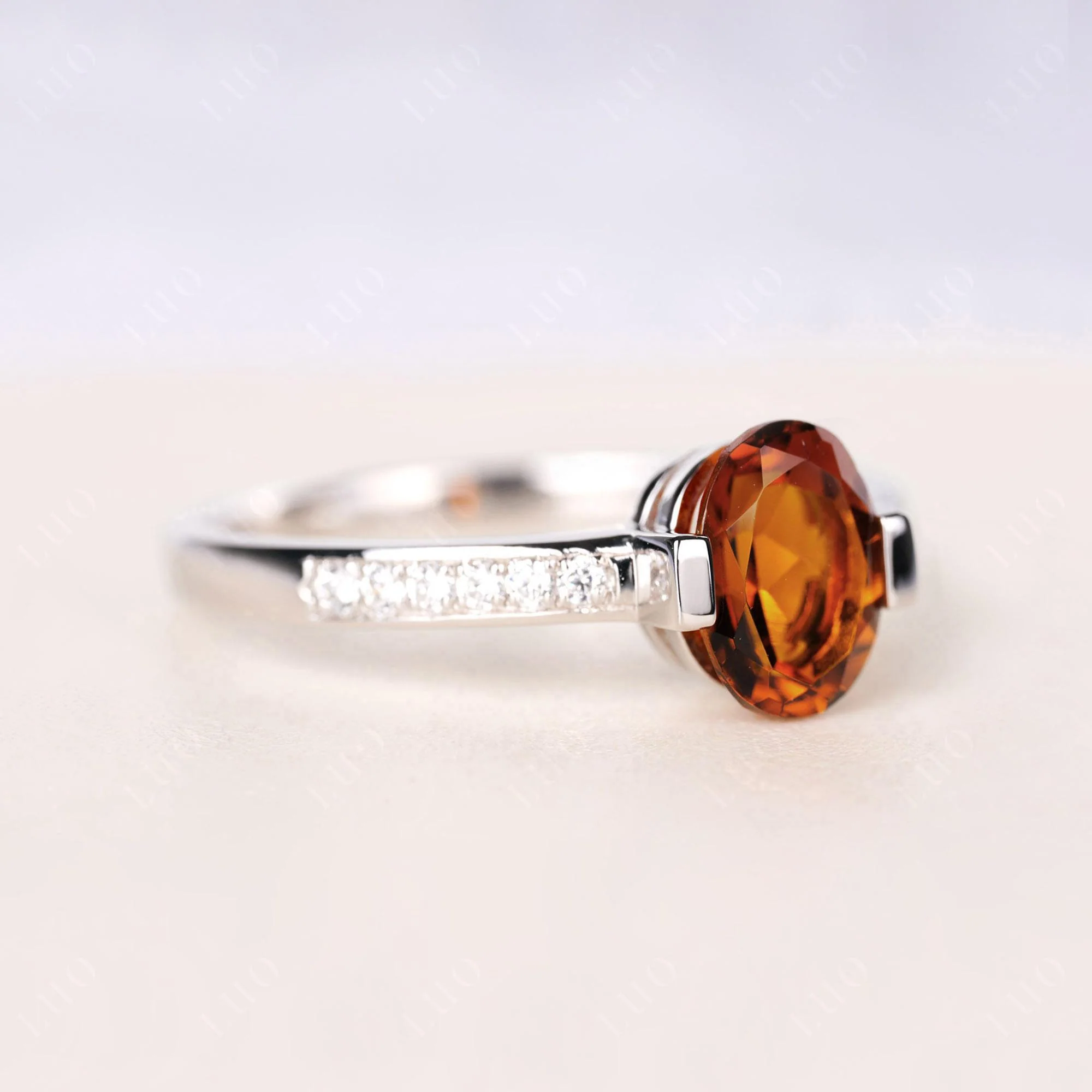 Oval Citrine Engagement Ring Half Bezel Set - Image 2