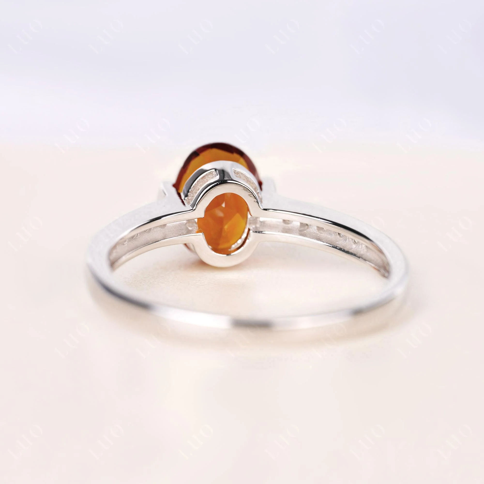 Oval Citrine Engagement Ring Half Bezel Set - Image 3