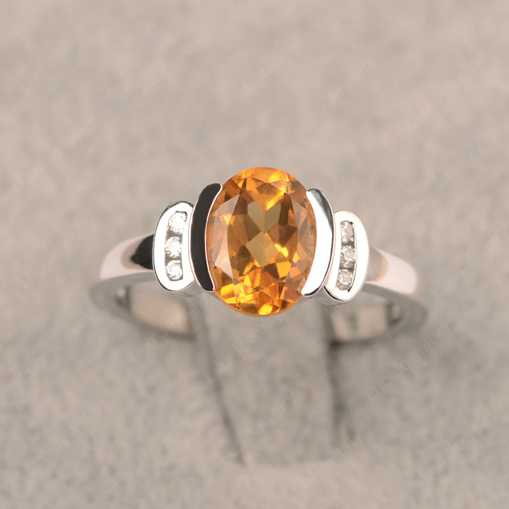 Oval Citrine Half Bezel Engagement Ring