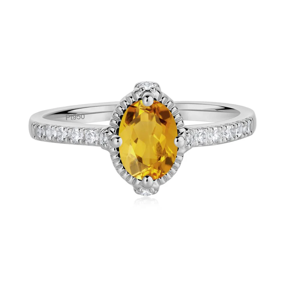 Oval Citrine Milgrain Halo Ring - Image 4