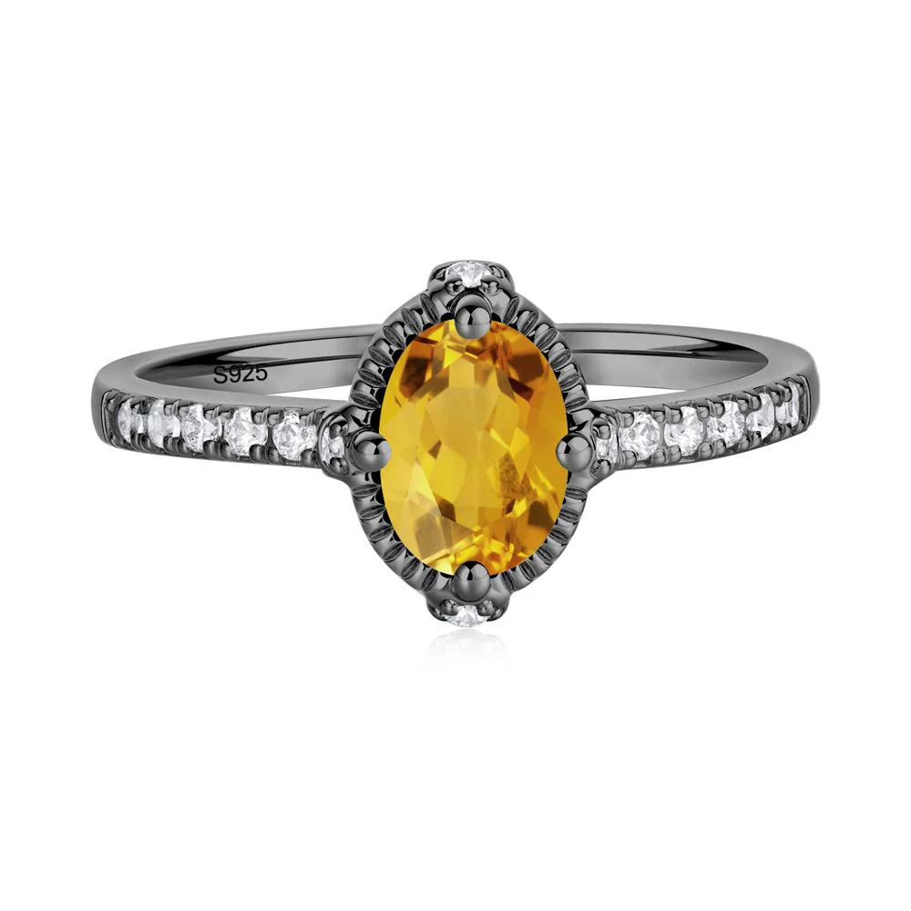Oval Citrine Milgrain Halo Ring - Image 5