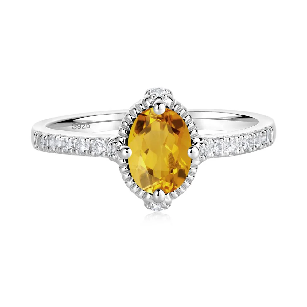 Oval Citrine Milgrain Halo Ring - Image 9