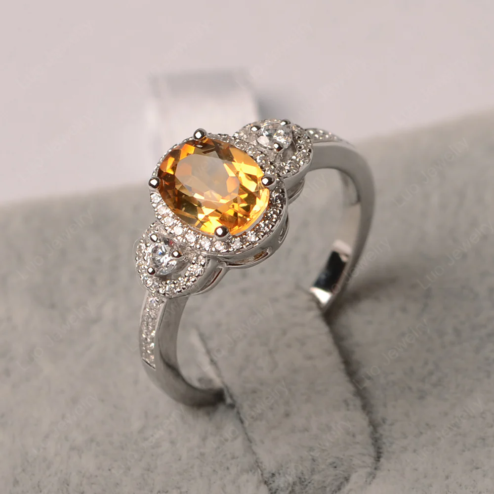 Oval Citrine Ring Halo Engagement Ring - Image 2