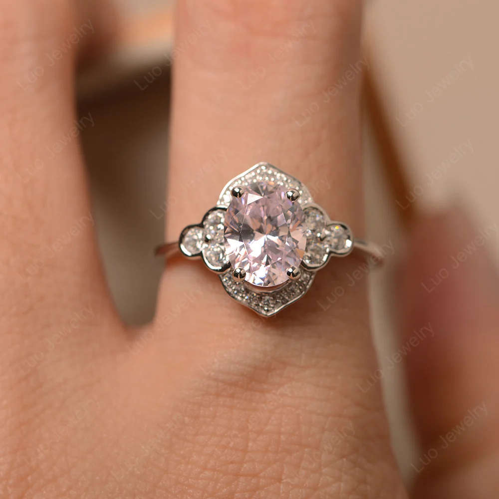 Pink Cubic Zirconia Halo Engagement Ring - Image 4