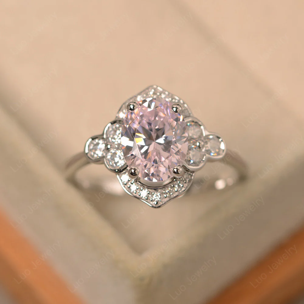 Pink Cubic Zirconia Halo Engagement Ring - Image 5