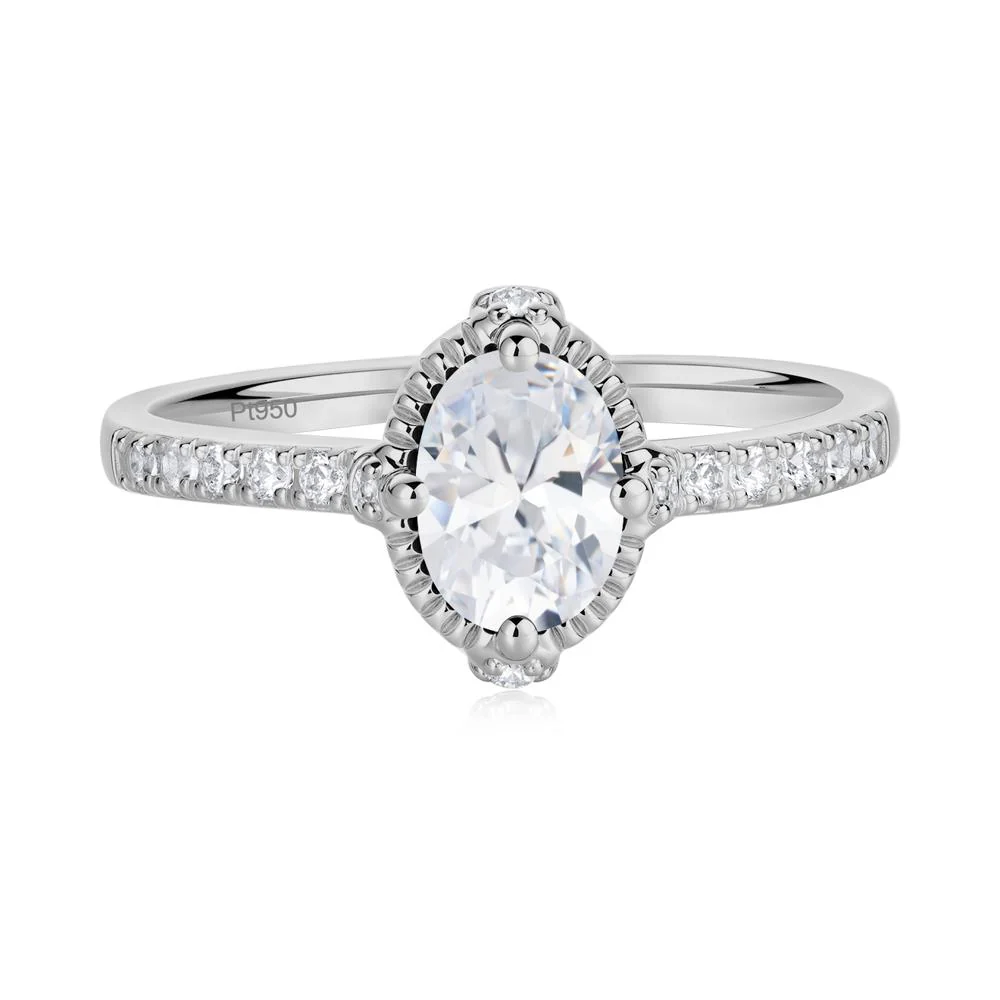 Oval Cubic Zirconia Milgrain Halo Ring - Image 5