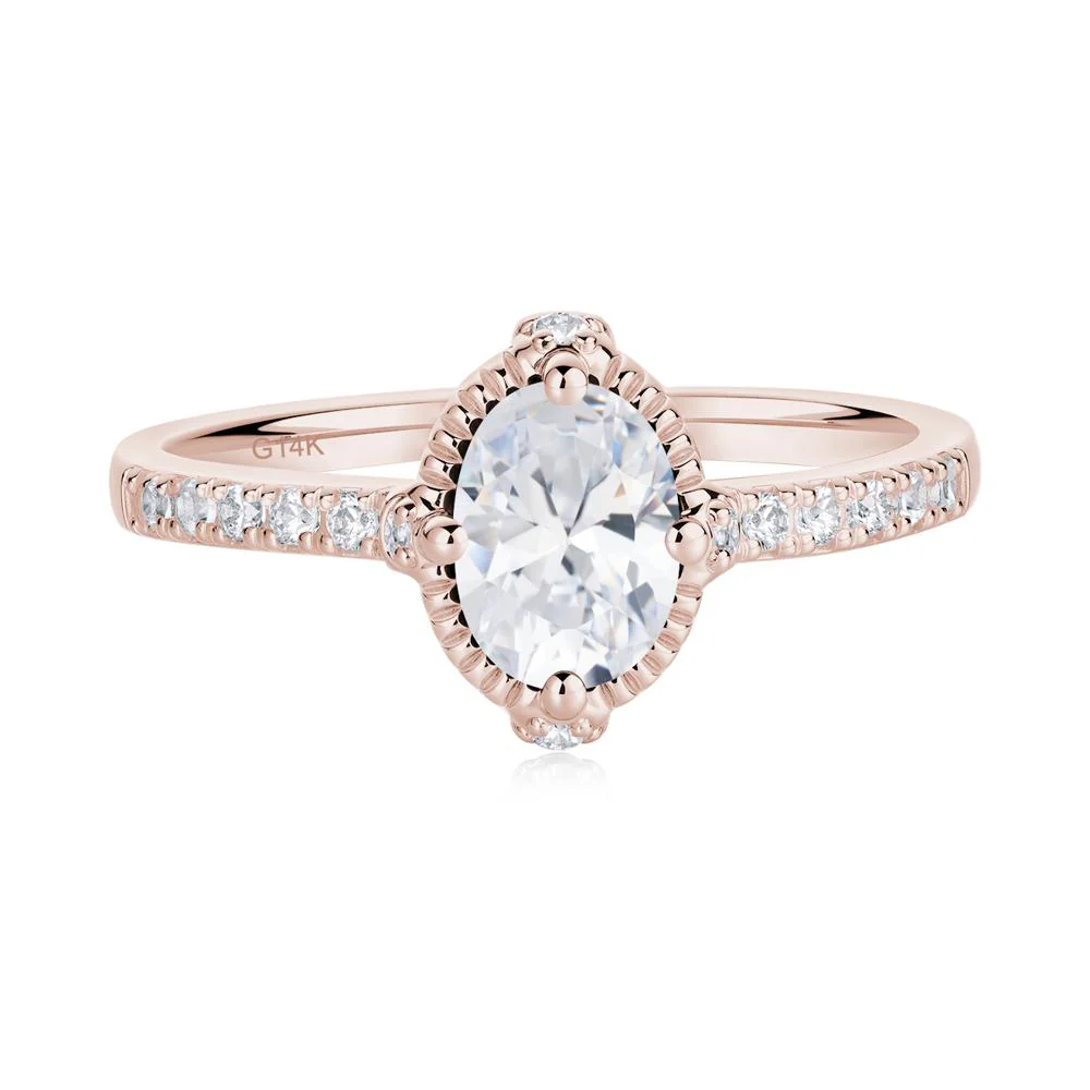 Oval Cubic Zirconia Milgrain Halo Ring - Image 8
