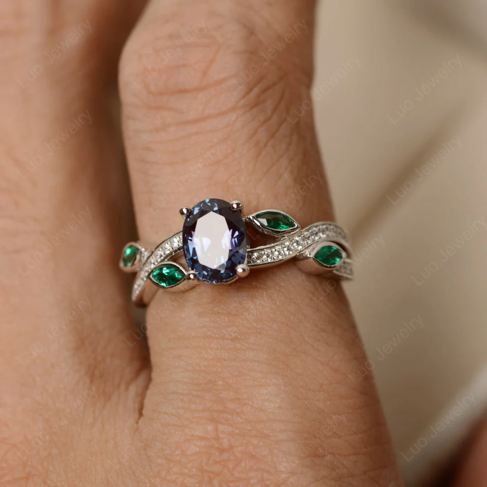Oval Cut Alexandrite Leaf Ring - Image 2