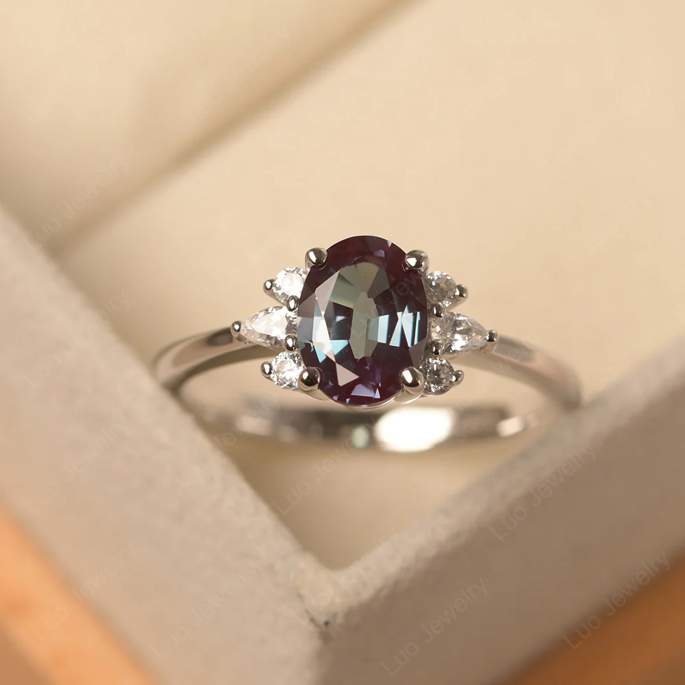 Oval Alexandrite Ring with Pear Side Stone
