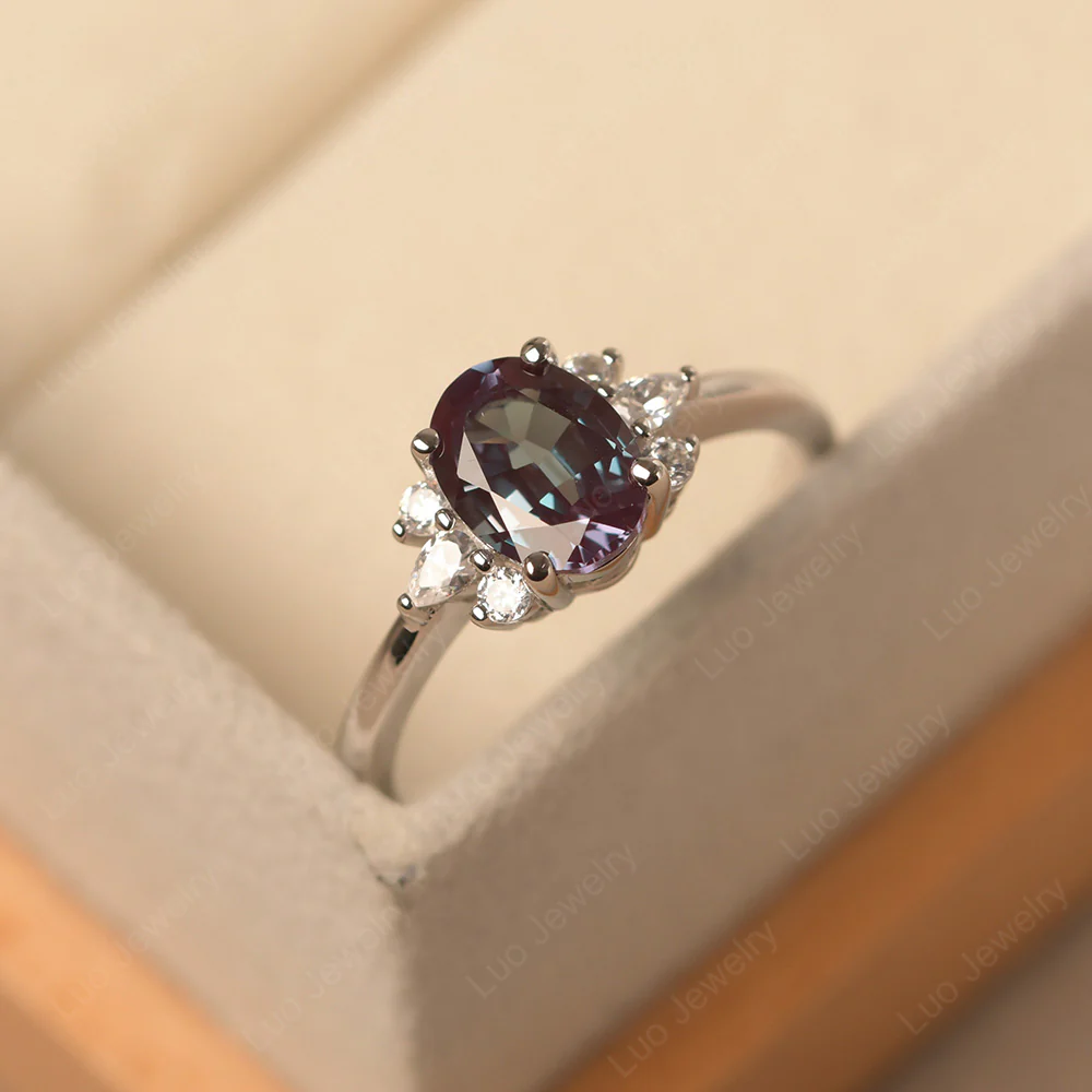 Oval Alexandrite Ring with Pear Side Stone - Image 2
