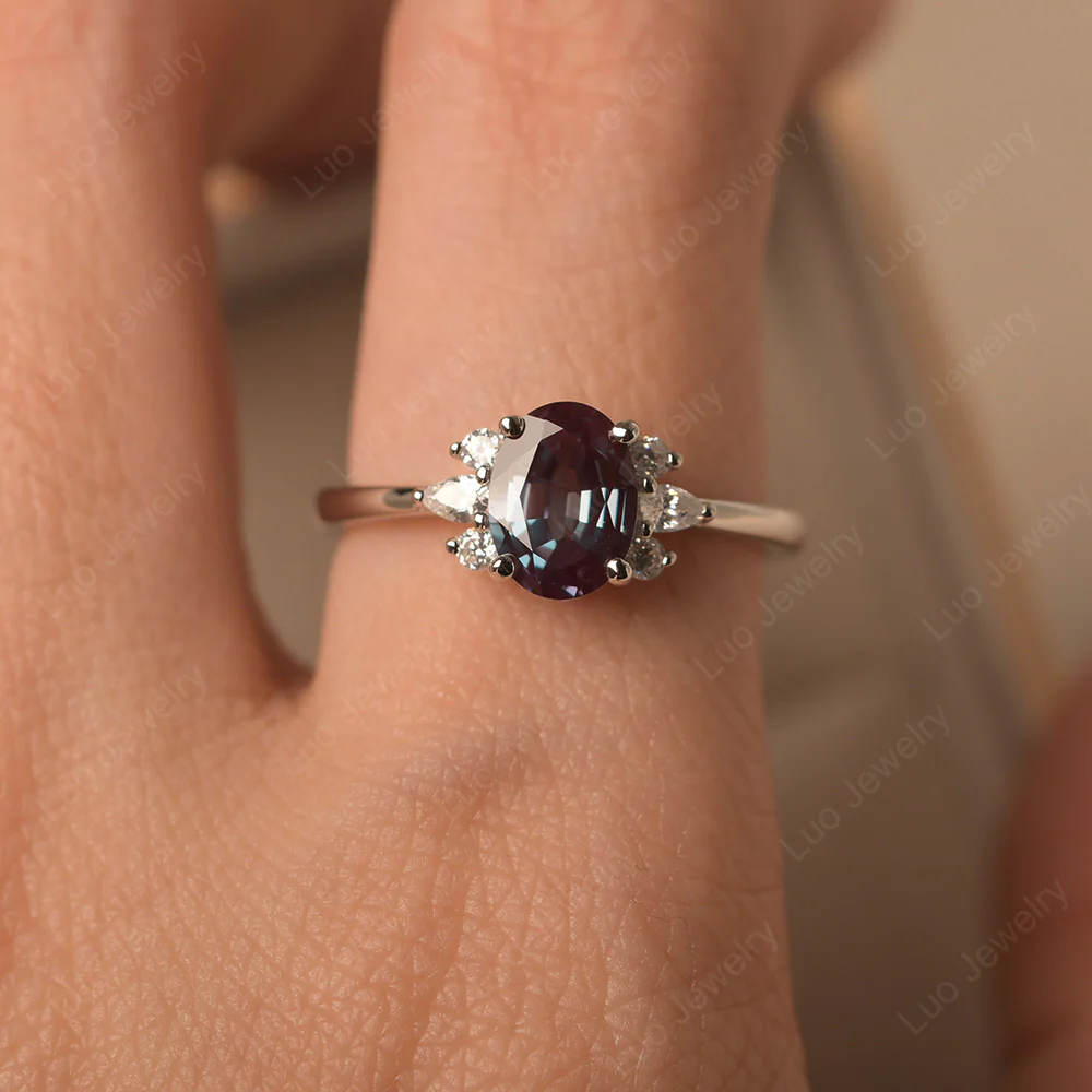 Oval Alexandrite Ring with Pear Side Stone - Image 5