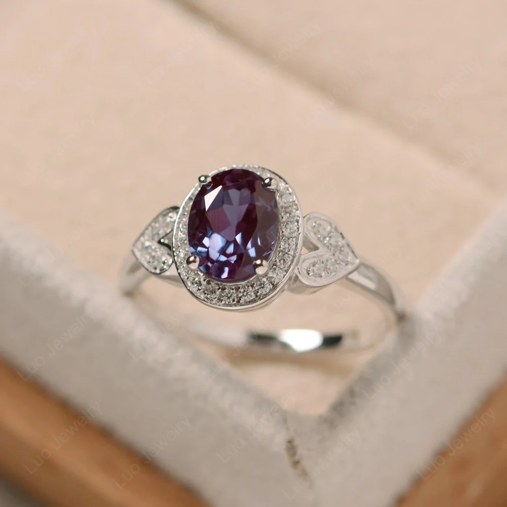 Oval Cut Alexandrite Halo Engagement Ring