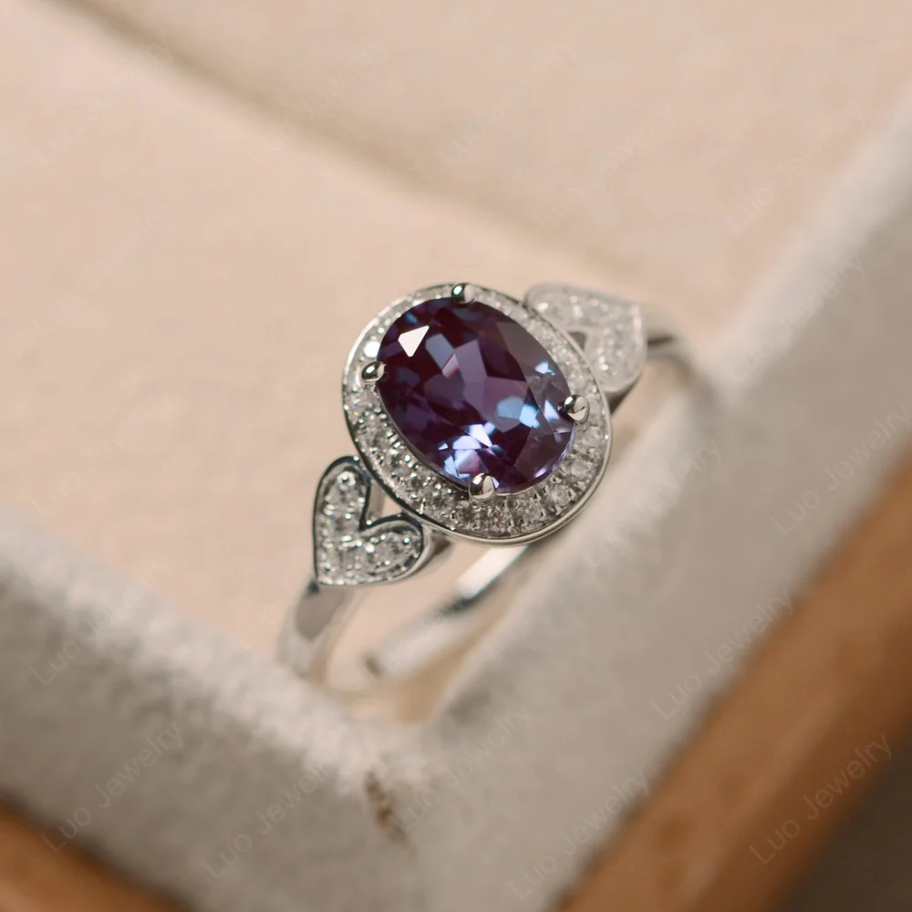 Oval Cut Alexandrite Halo Engagement Ring - Image 2