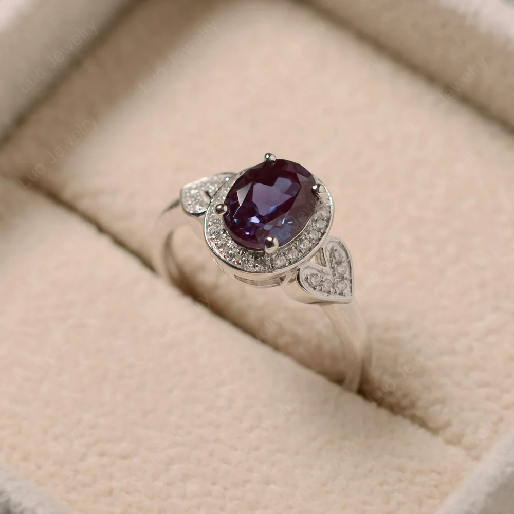 Oval Cut Alexandrite Halo Engagement Ring - Image 3