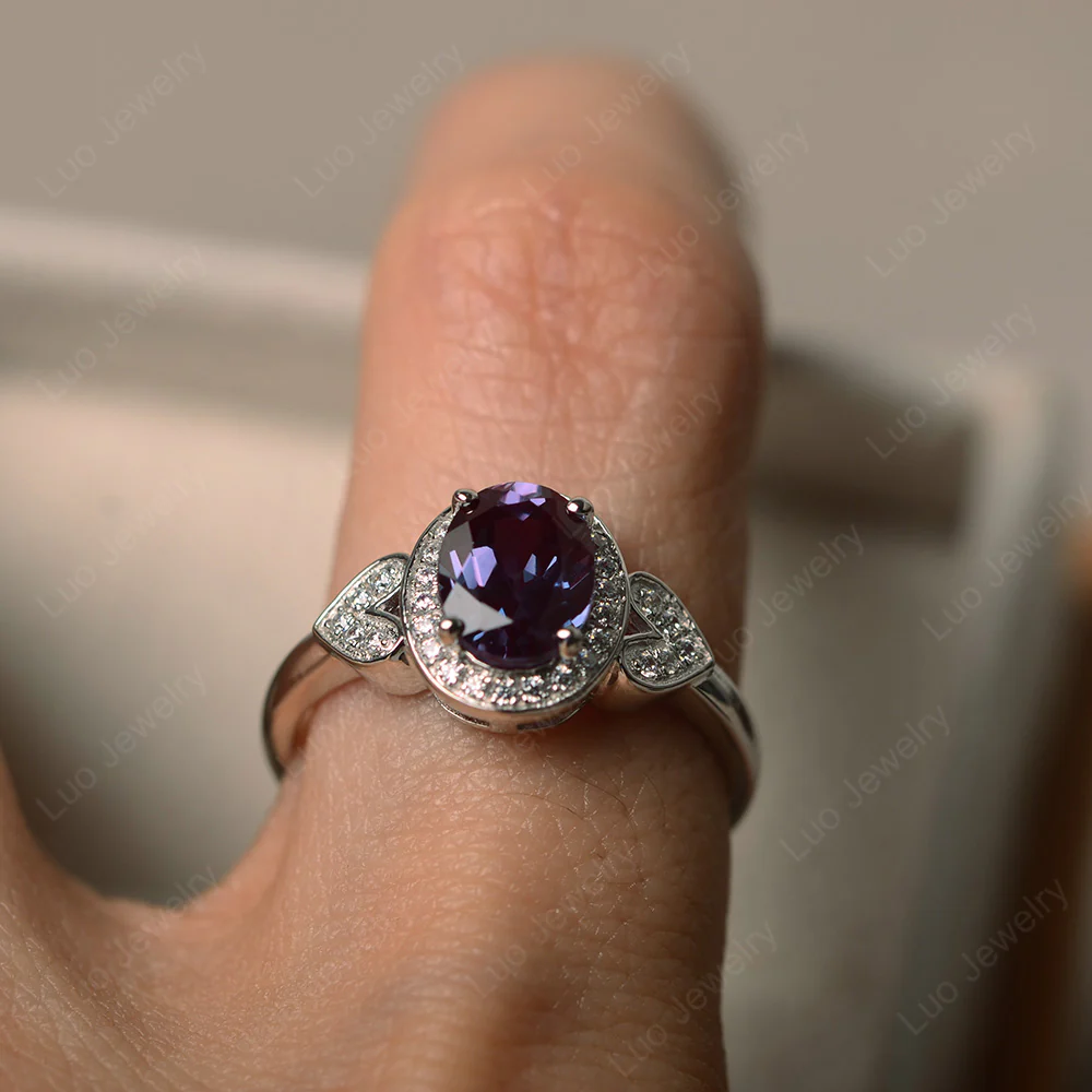 Oval Cut Alexandrite Halo Engagement Ring - Image 4