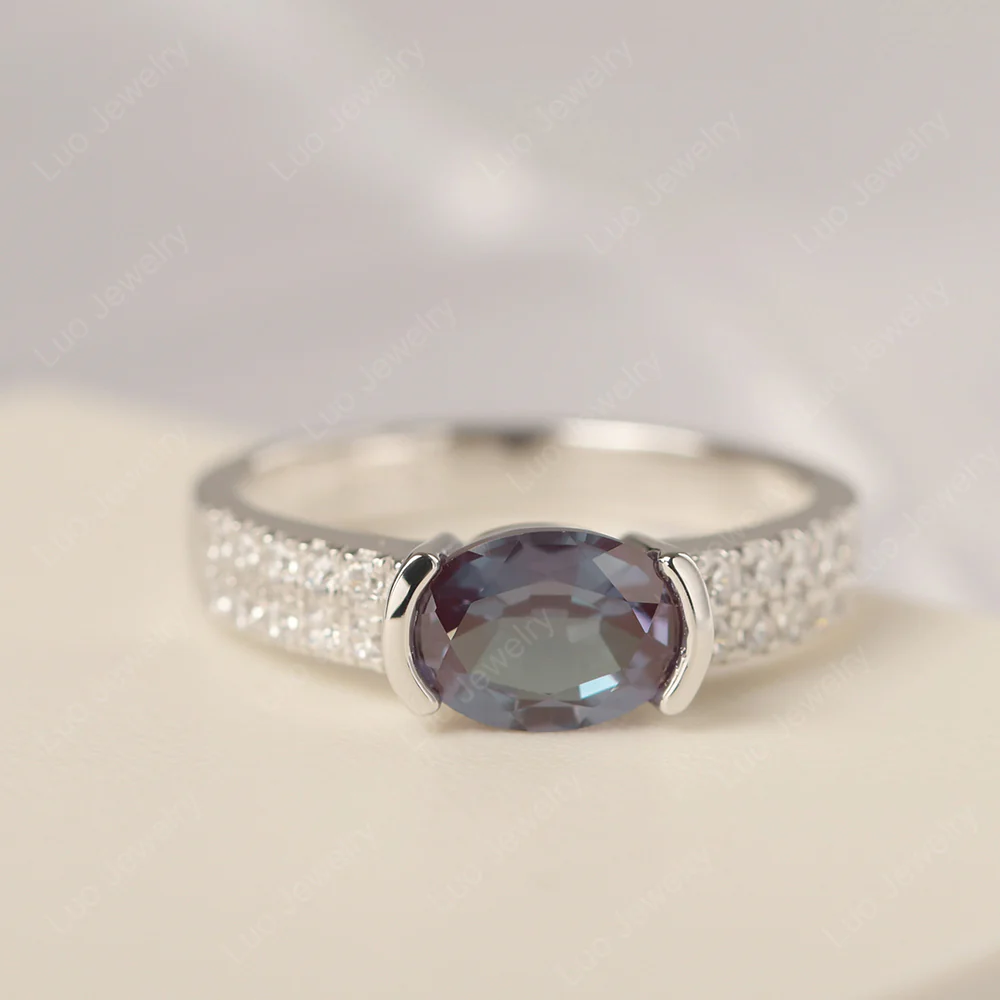 Oval Cut Alexandrite Double Pave Ring