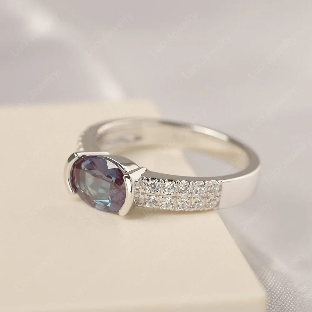 Oval Cut Alexandrite Double Pave Ring - Image 2