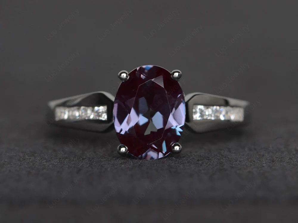 Oval Alexandrite Ring with Channel Band