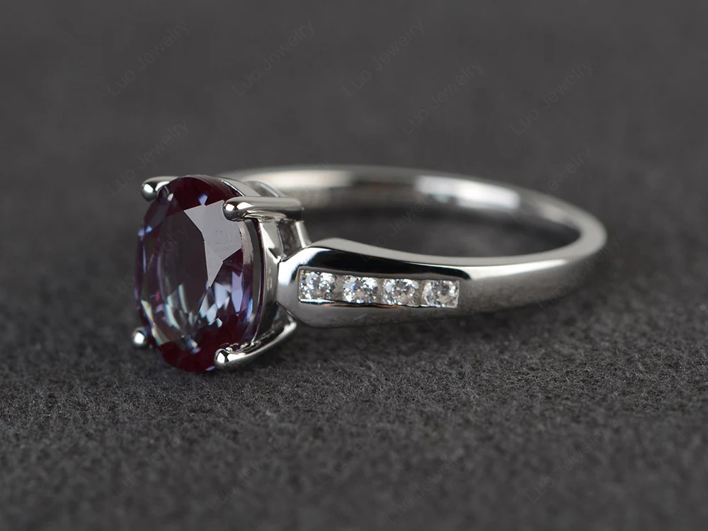 Oval Alexandrite Ring with Channel Band - Image 2