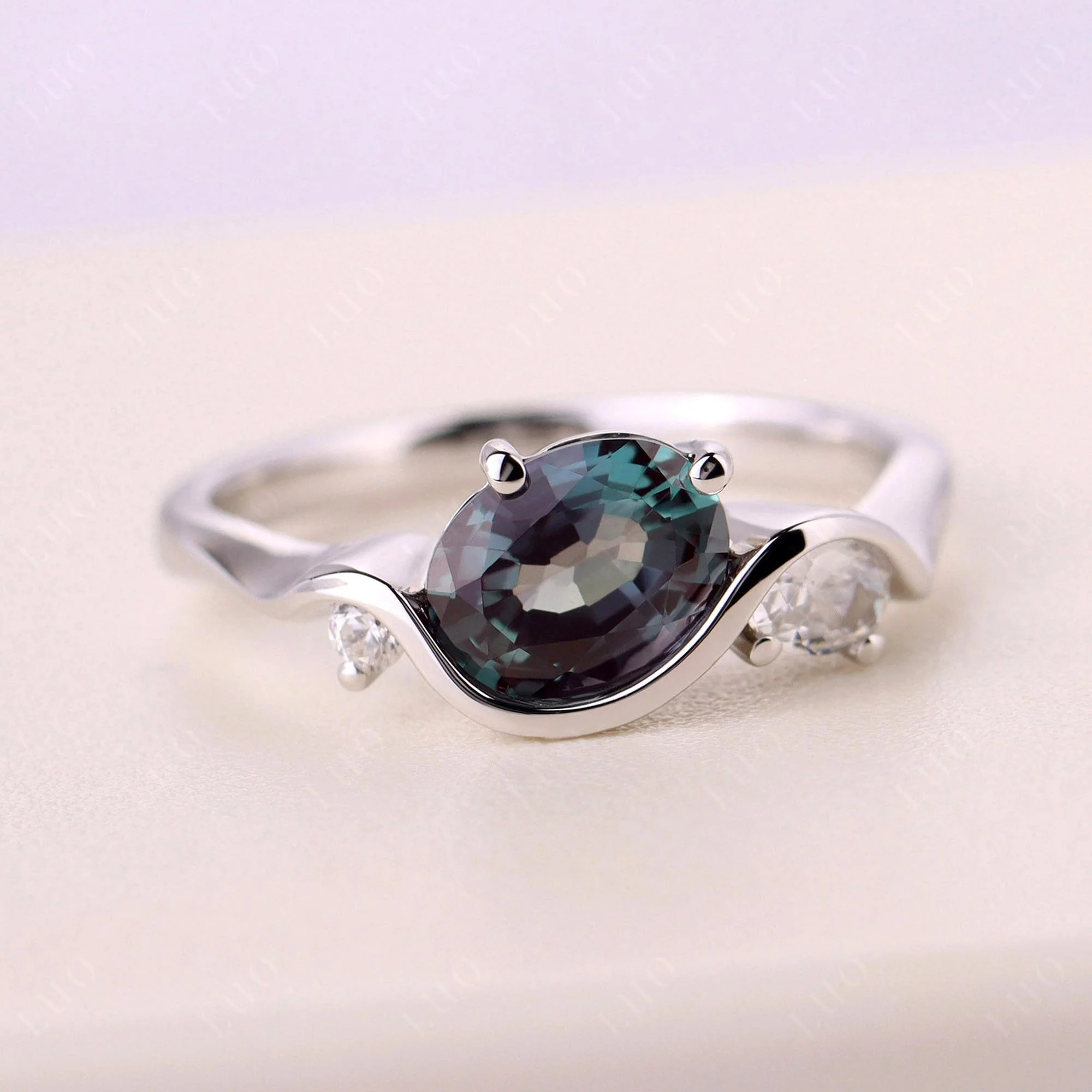 Wave Oval Alexandrite Engagement Ring - Image 10