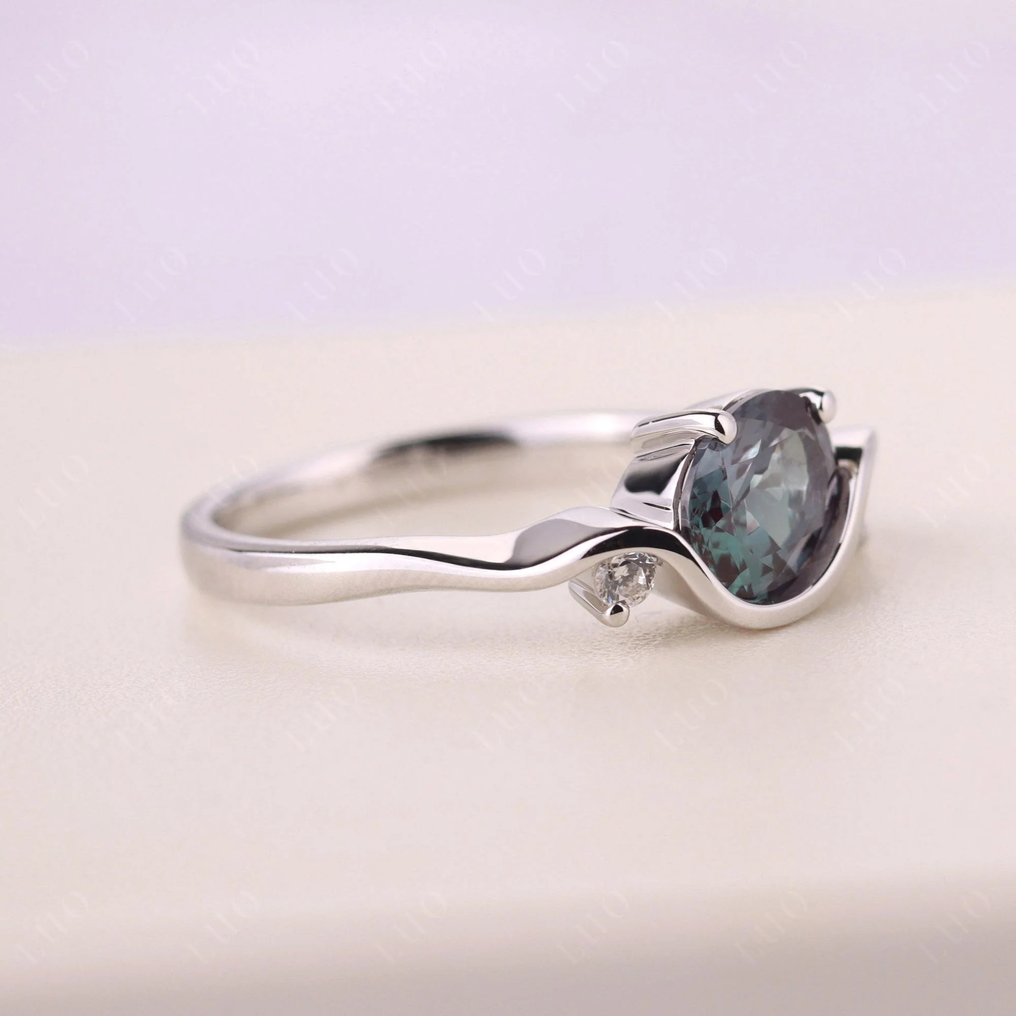 Wave Oval Alexandrite Engagement Ring - Image 11