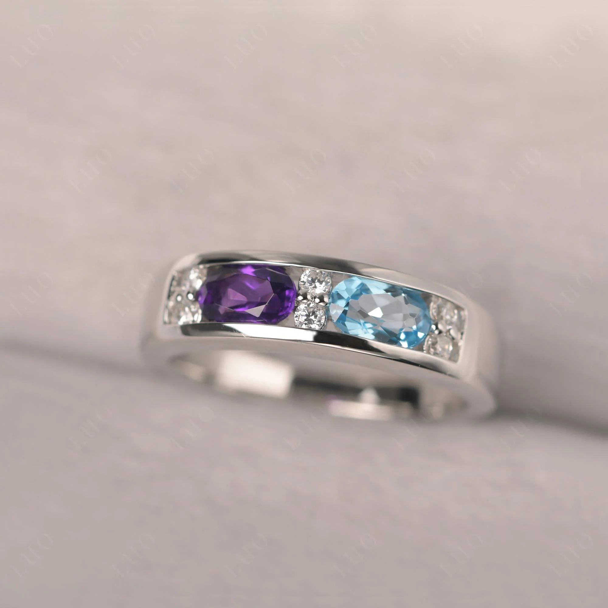 Oval Amethyst and Blue Topaz Ring - Image 11