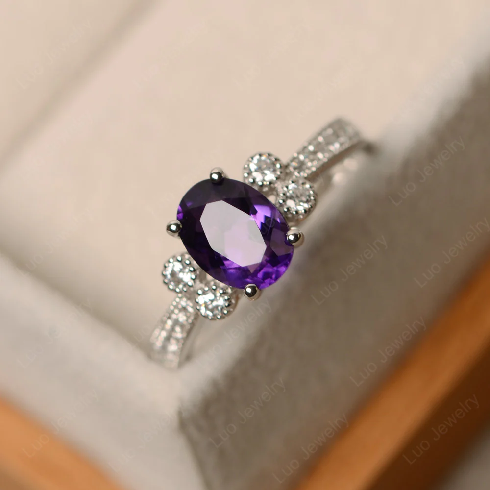Oval Amethyst Milgrain Engagement Ring - Image 2