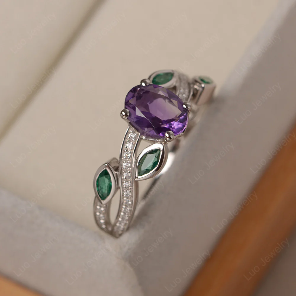 Oval Cut Amethyst Leaf Ring - Image 2