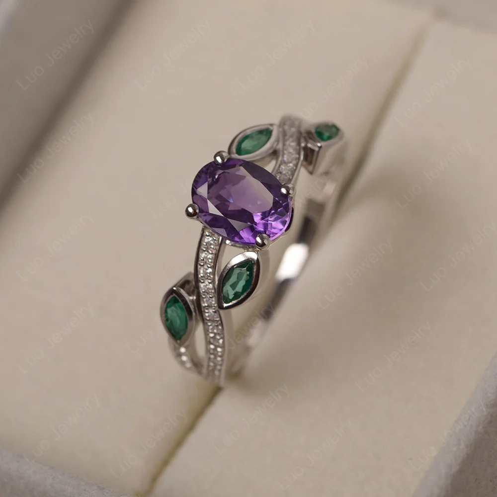 Oval Cut Amethyst Leaf Ring - Image 3