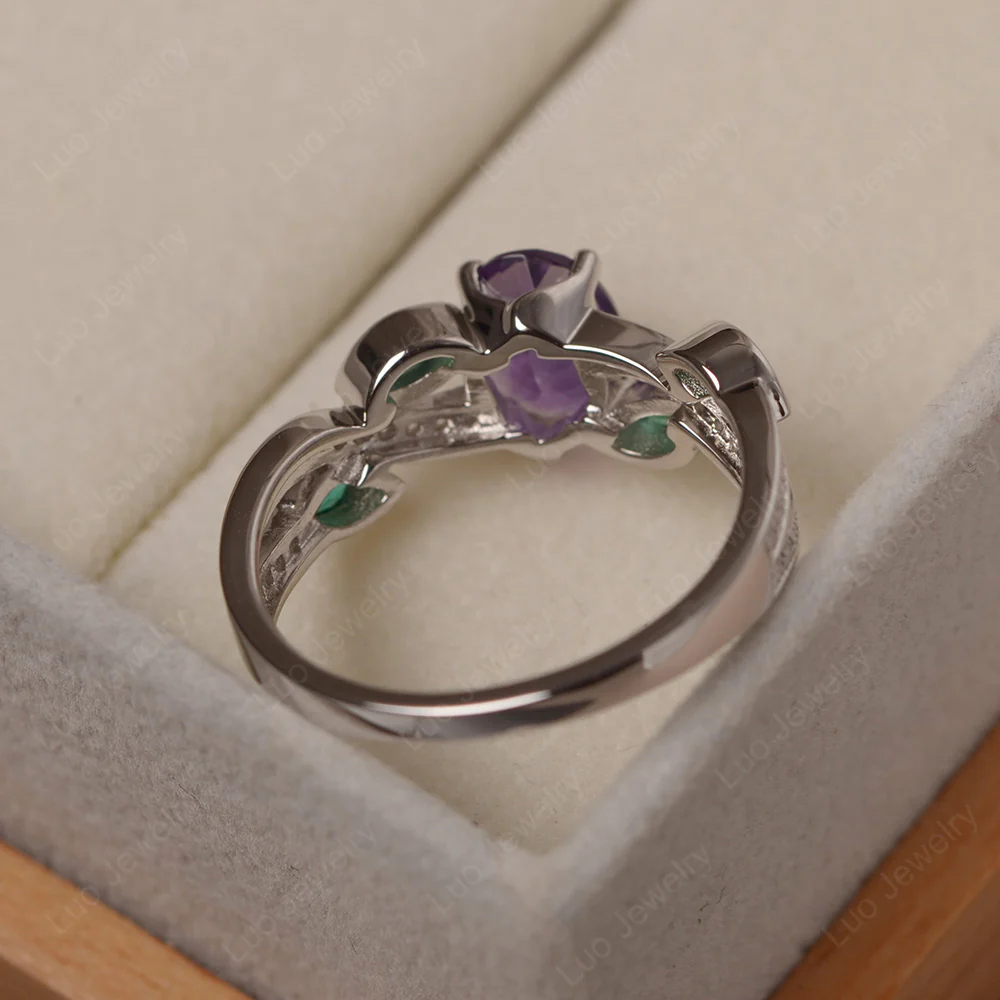Oval Cut Amethyst Leaf Ring - Image 4