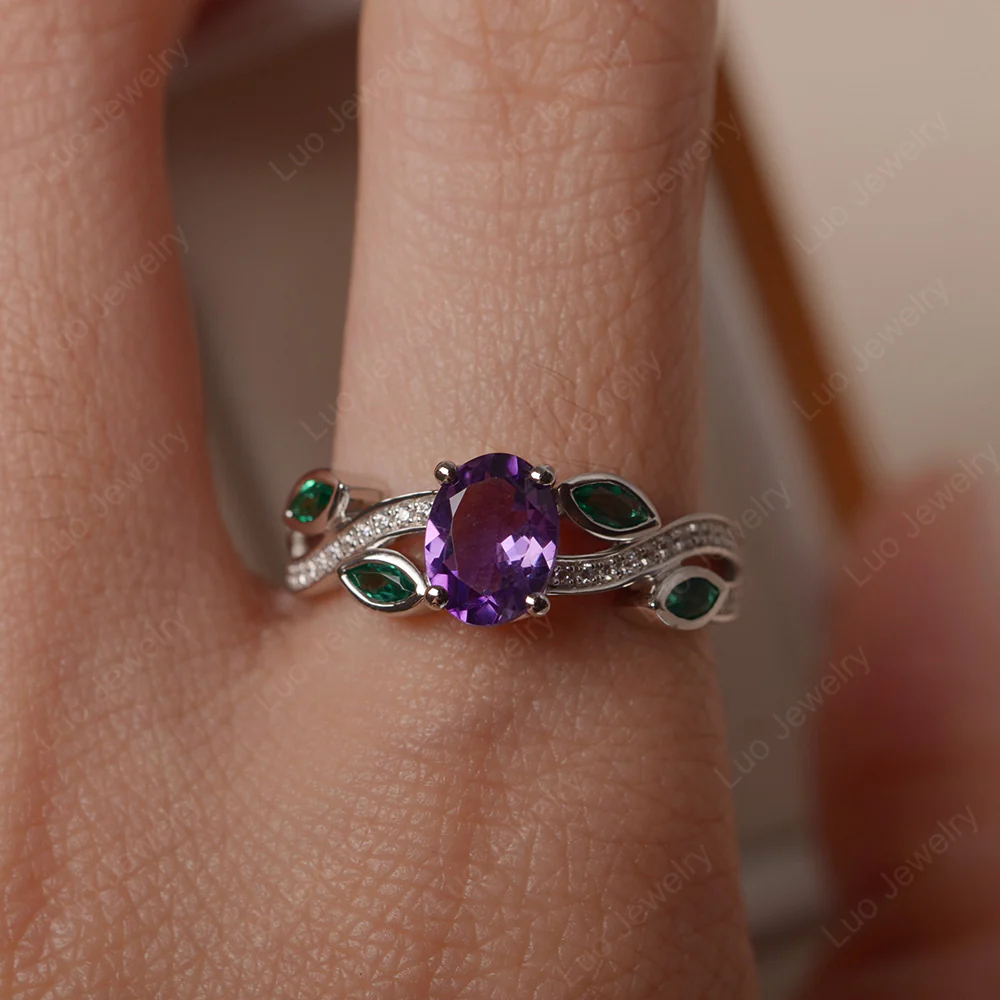 Oval Cut Amethyst Leaf Ring - Image 5