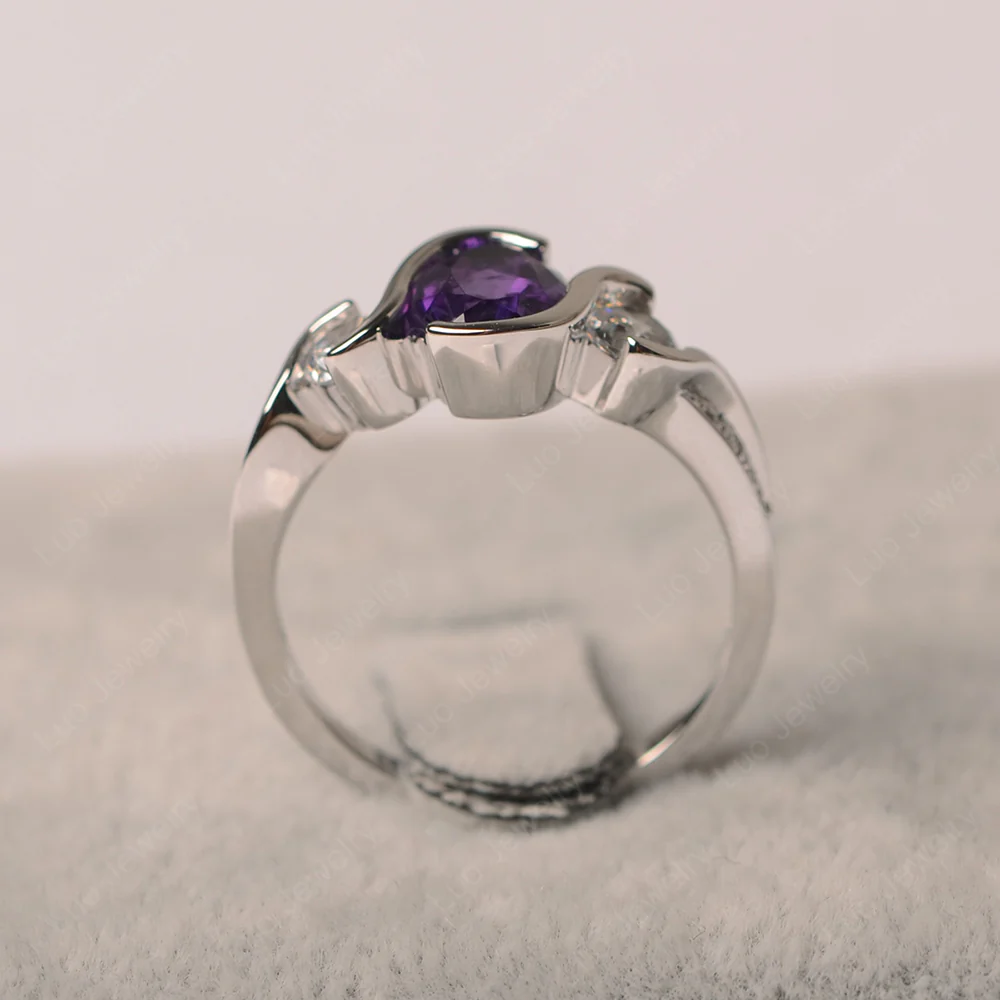 Amethyst Three Stone Bezel Set Ring - Image 2
