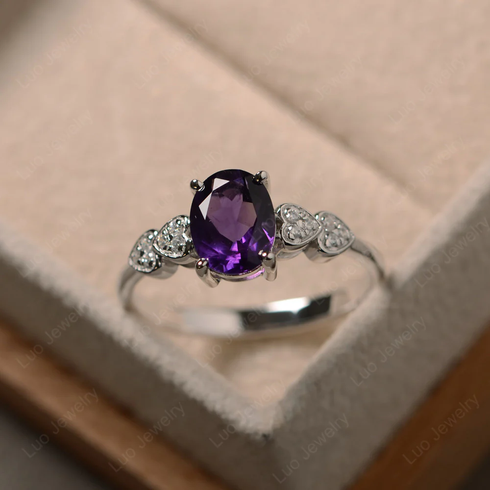 Heart Deco Amethyst Engagement Ring