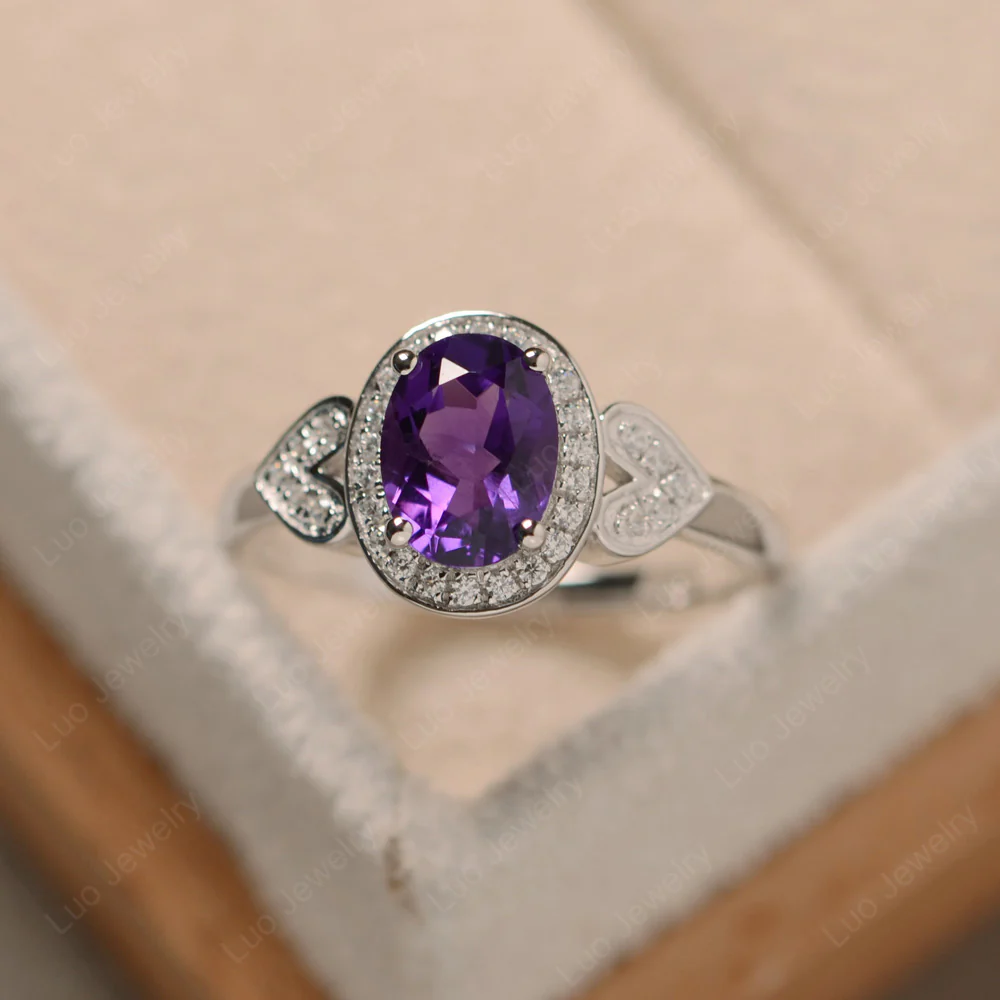 Oval Cut Amethyst Halo Engagement Ring