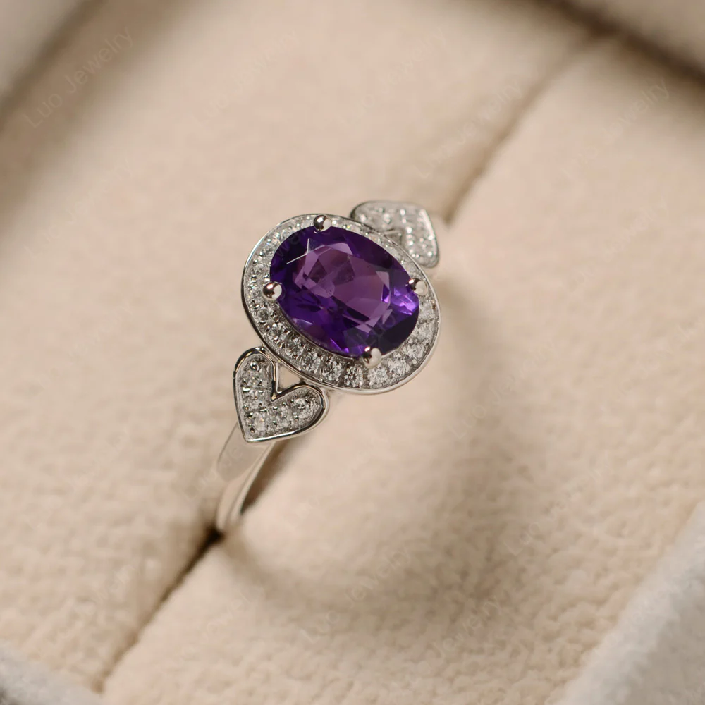 Oval Cut Amethyst Halo Engagement Ring - Image 3